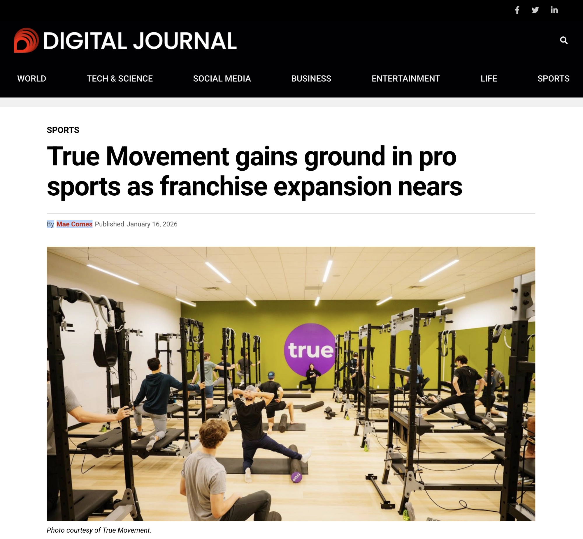 Digital Journal article clip about True Movement