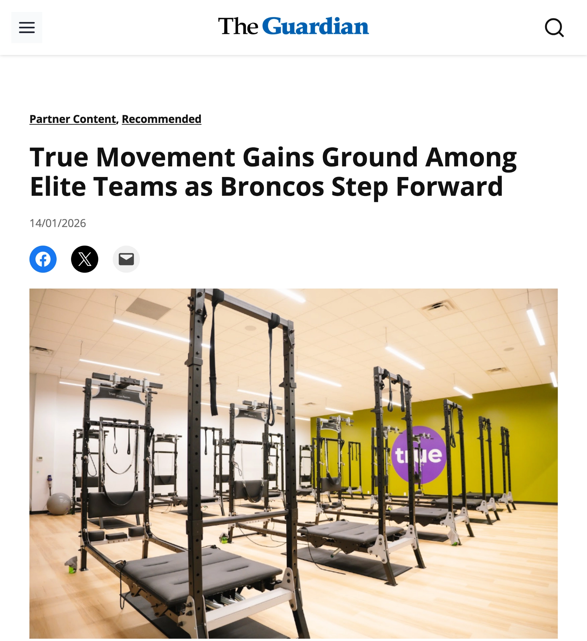 The Guardian Article clip about True Movement and the Denver Broncos
