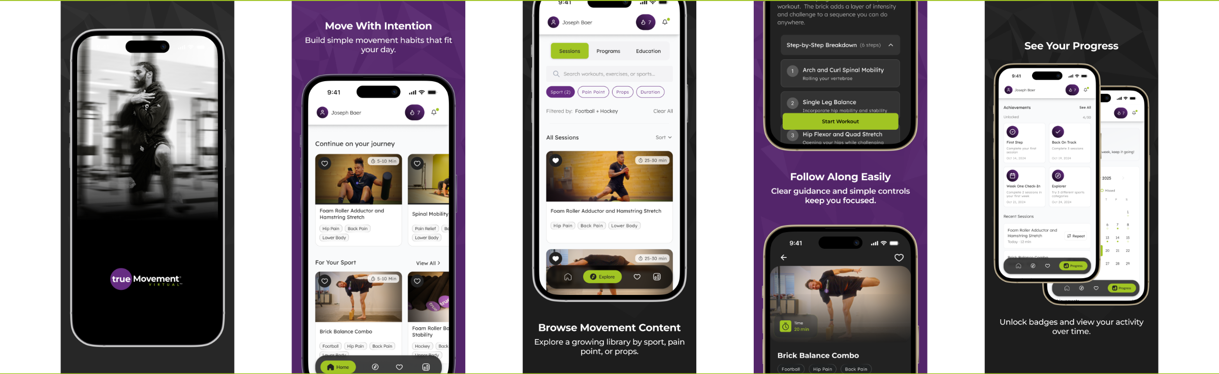 True Movement App displaing differnt screens on an iphone